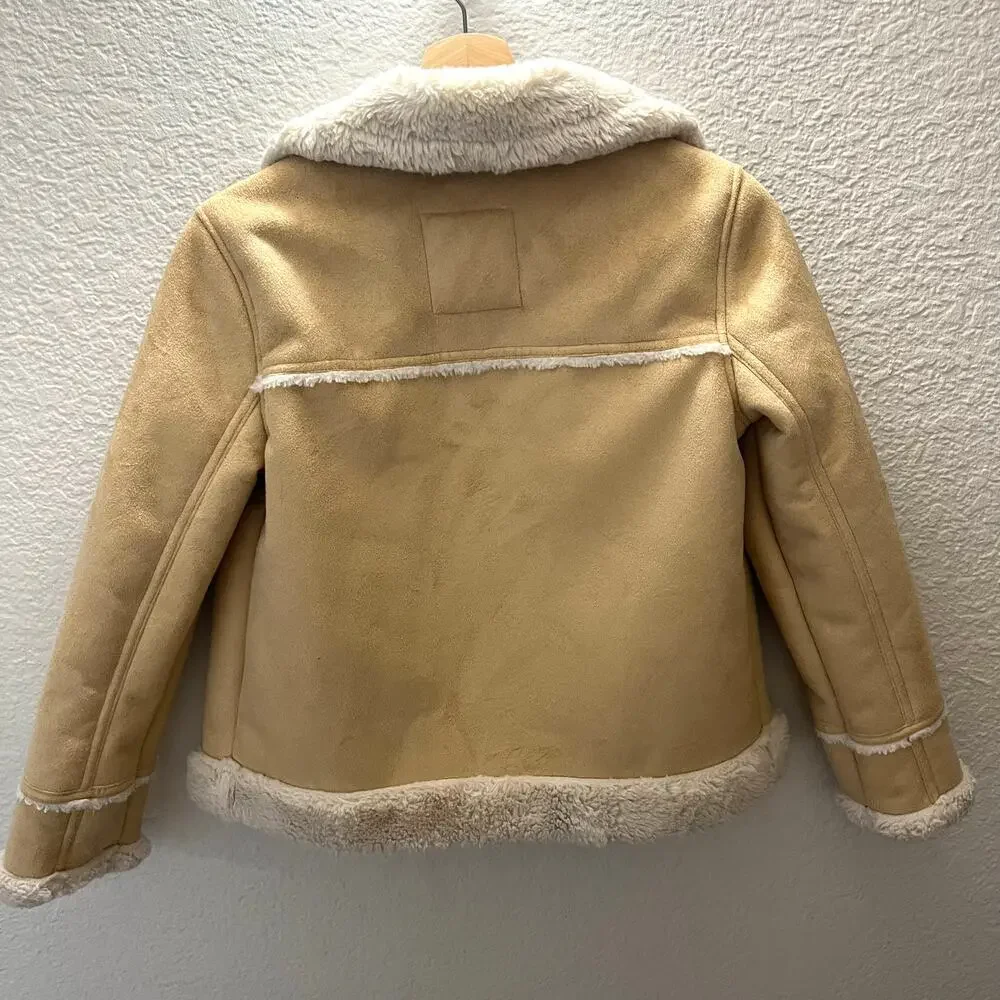 Abercrombie Kids Faux Shearling Aviator Jacket Tan Sherpa Lined 11/12 - Picture 4 of 8